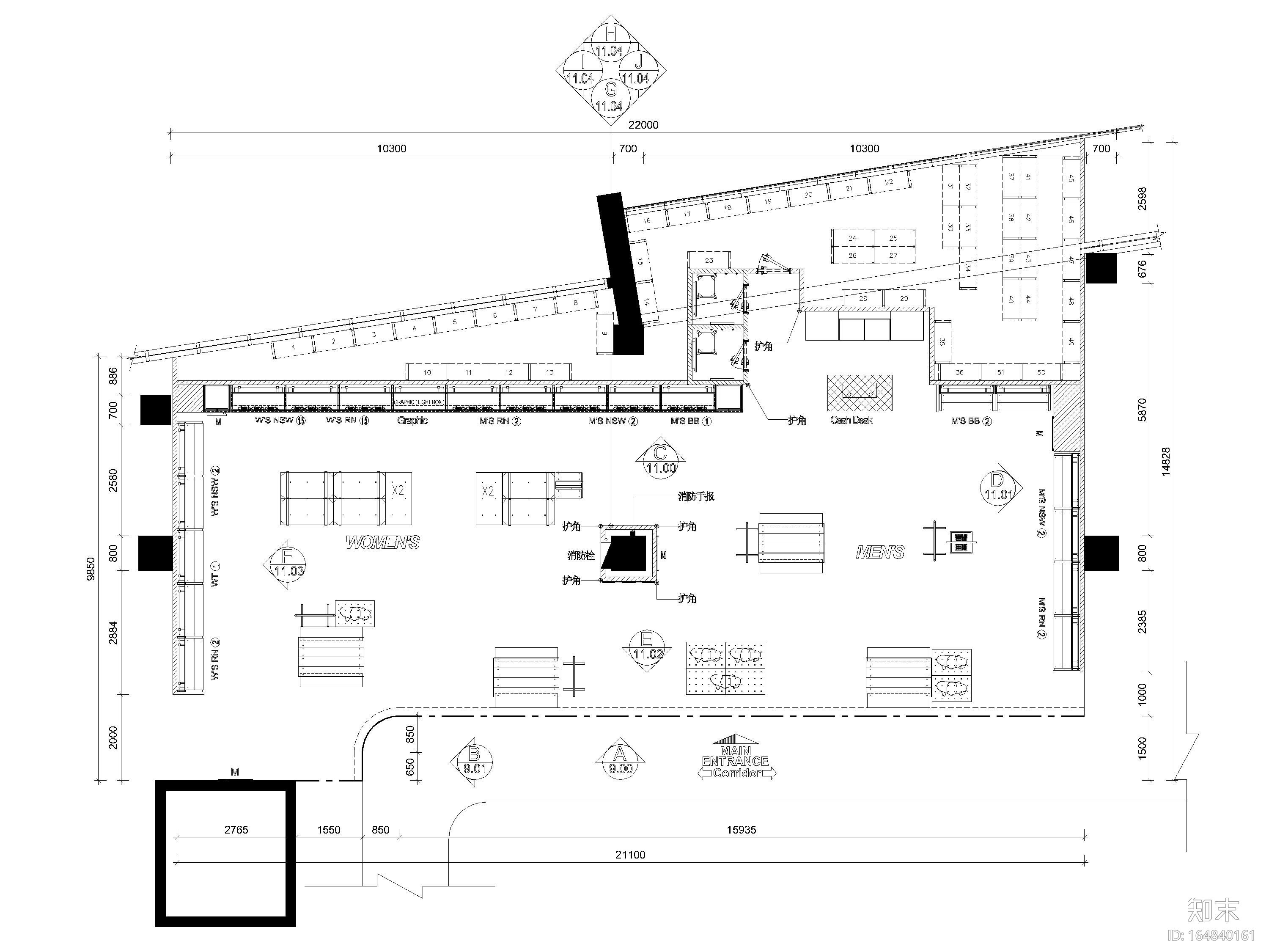 [四川]234㎡耐克旗舰店室内装饰设计施工图cad施工图下载【ID:164840161】