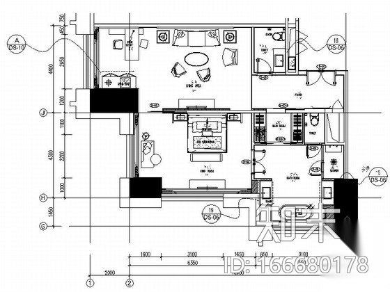 [中山]知名连锁商务酒店现代客房装修施工图cad施工图下载【ID:166680178】