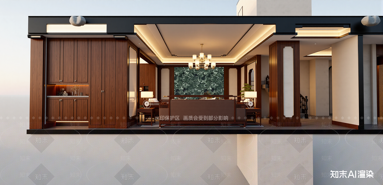 新中式家居客厅SU模型下载【ID:1215209606】