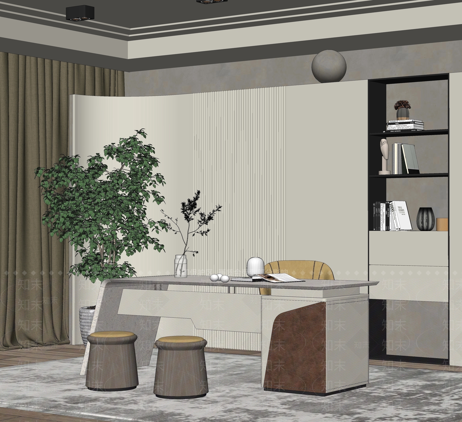 现代家居书房SU模型下载【ID:178318176】