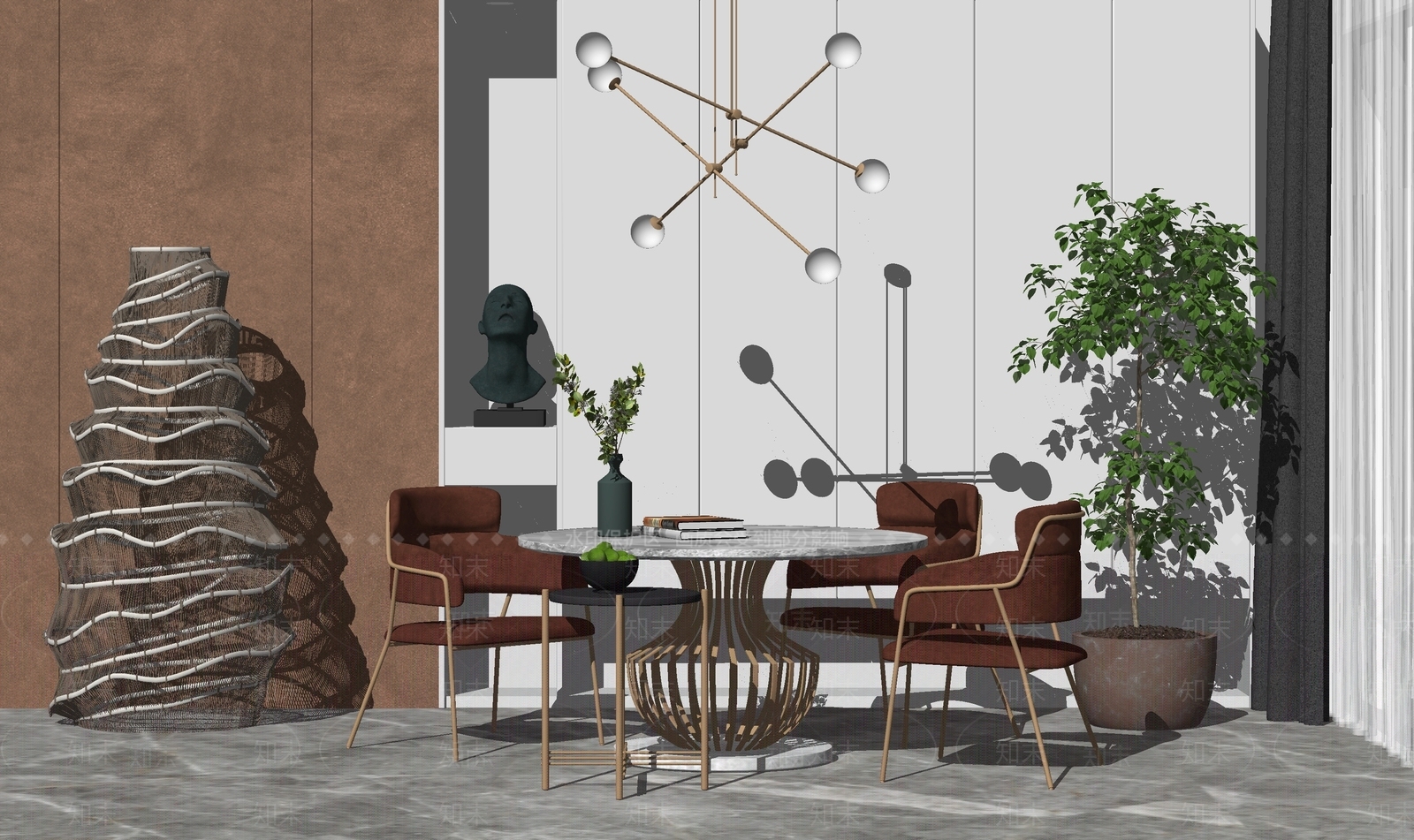 现代餐桌椅SU模型下载【ID:179327184】