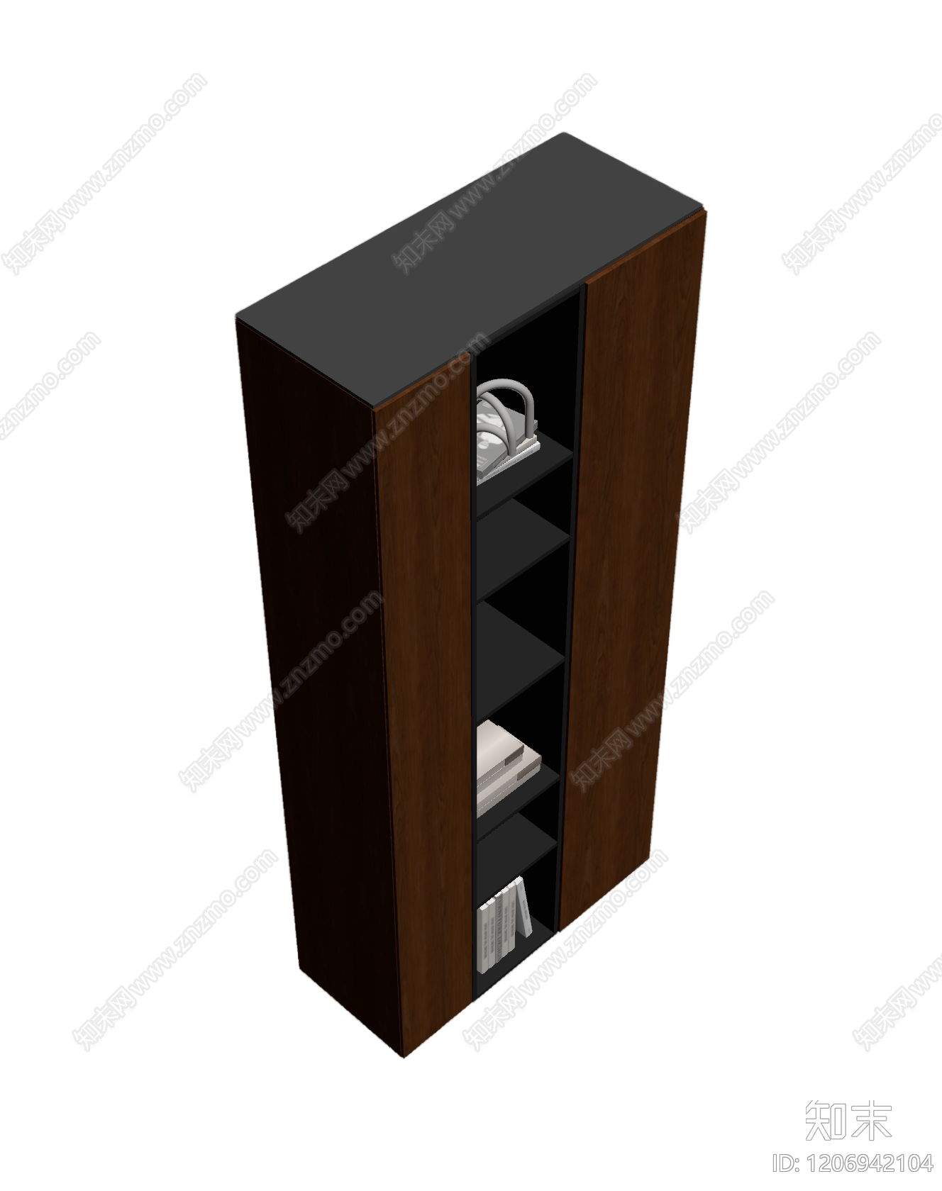 木质书柜带装饰品3D模型下载【ID:1206942104】