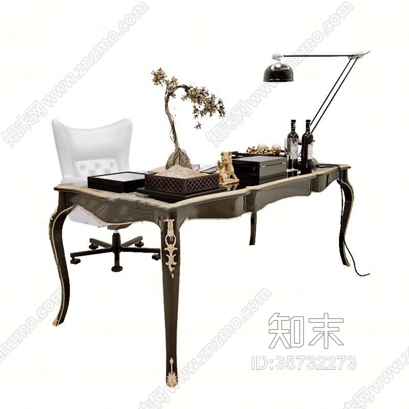 欧式书桌椅子组合3D模型下载【ID:35732273】