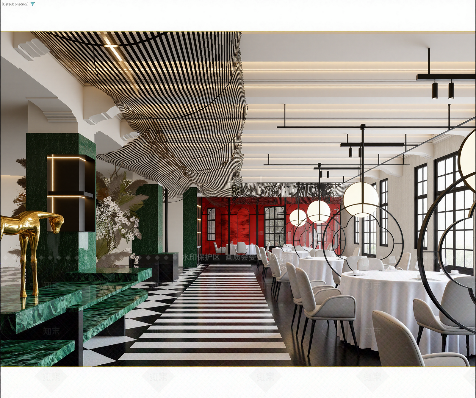 轻奢酒店餐厅3D模型下载【ID:1214930337】