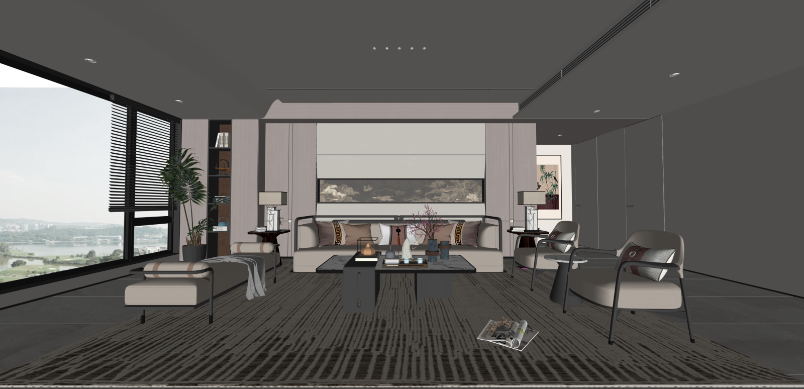 新中式家居客厅SU模型下载【ID:1215948773】