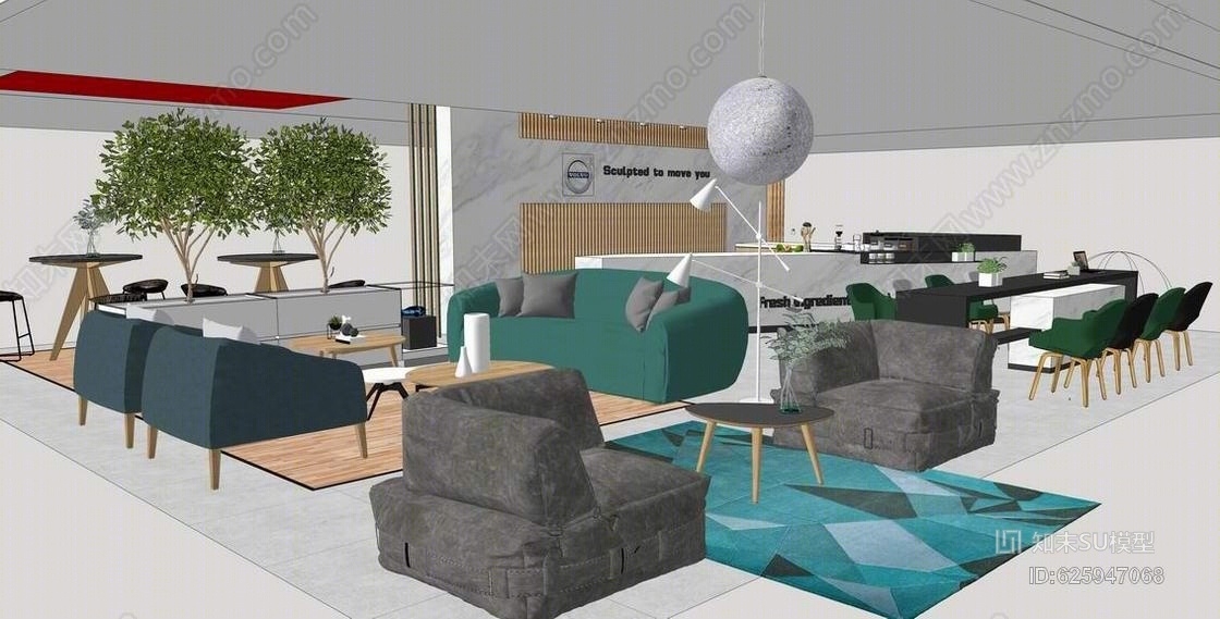 现代餐厅SU模型下载【ID:625947068】