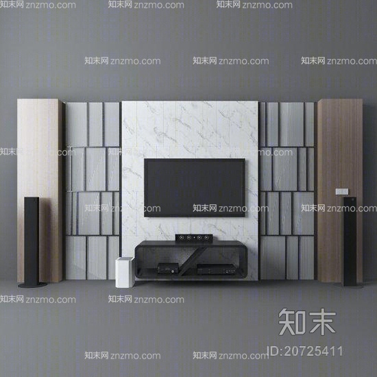 白色大理石电视墙3D模型下载【ID:20725411】