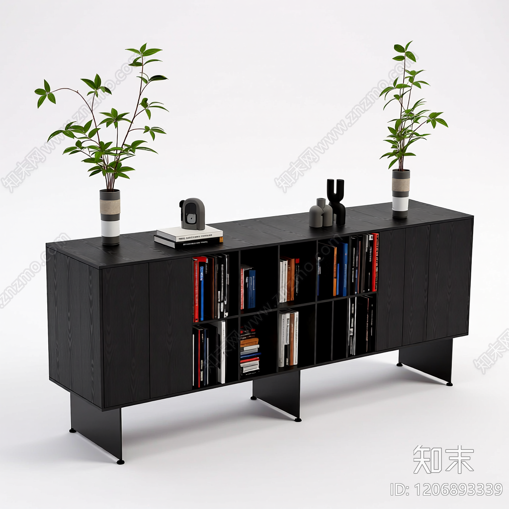 黑色书柜组合家具3D模型下载【ID:1206893339】