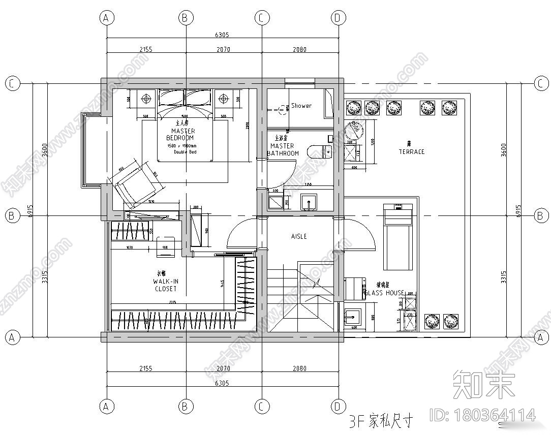 欧美风格4层二居室住宅装修施工图设计cad施工图下载【ID:180364114】