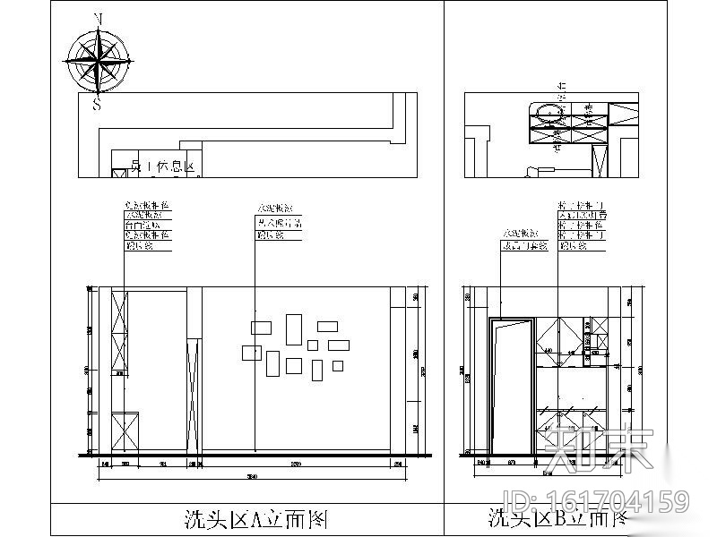 [杭州]工业风理发店设计施工图（含效果图）cad施工图下载【ID:161704159】