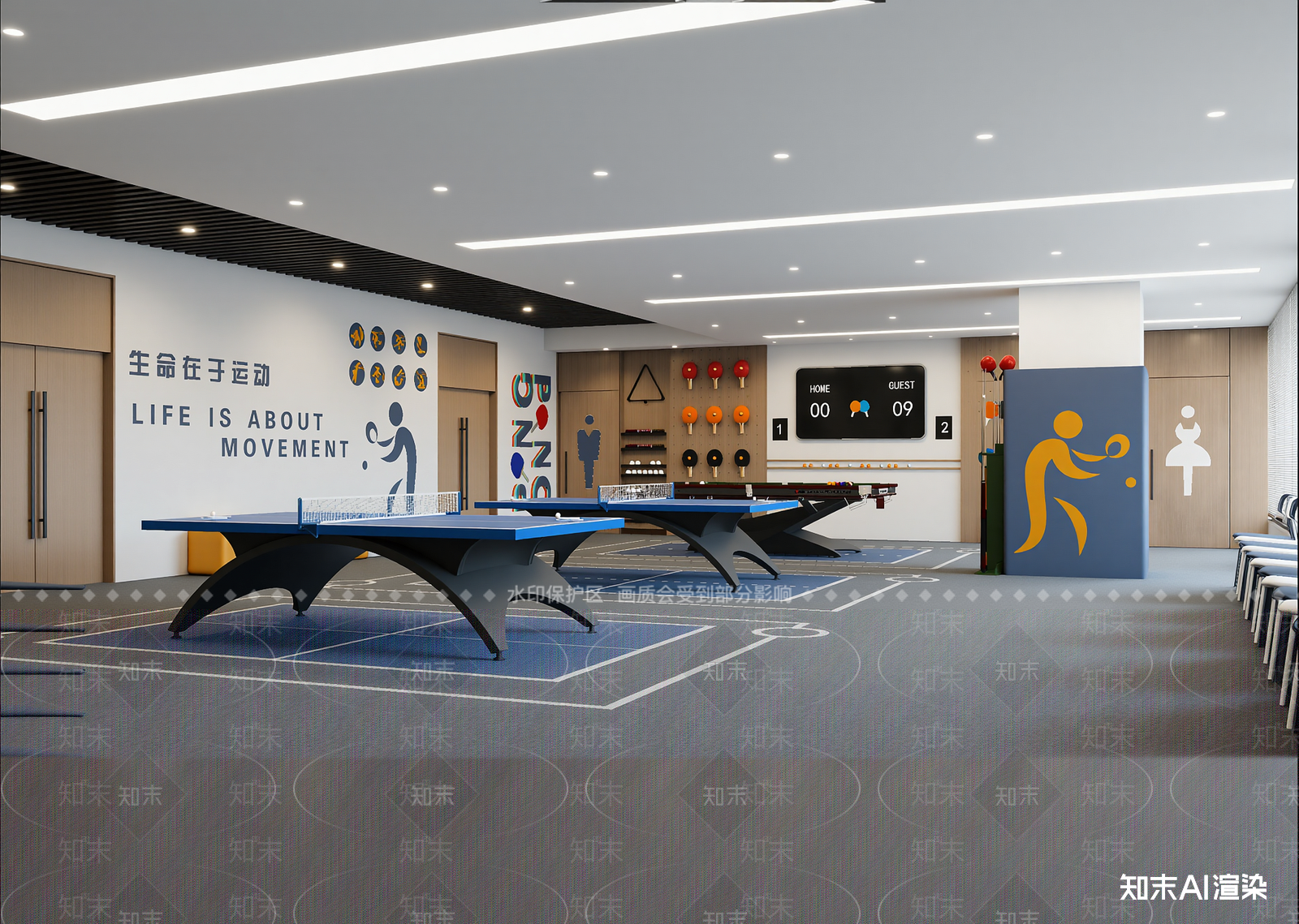 现代乒乓球室3D模型下载【ID:1215097301】