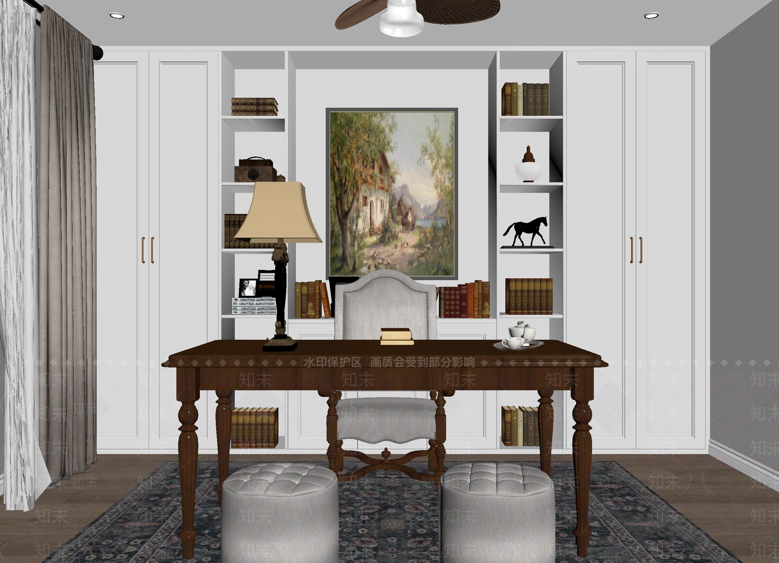 美式书房3D模型下载【ID:1214705952】