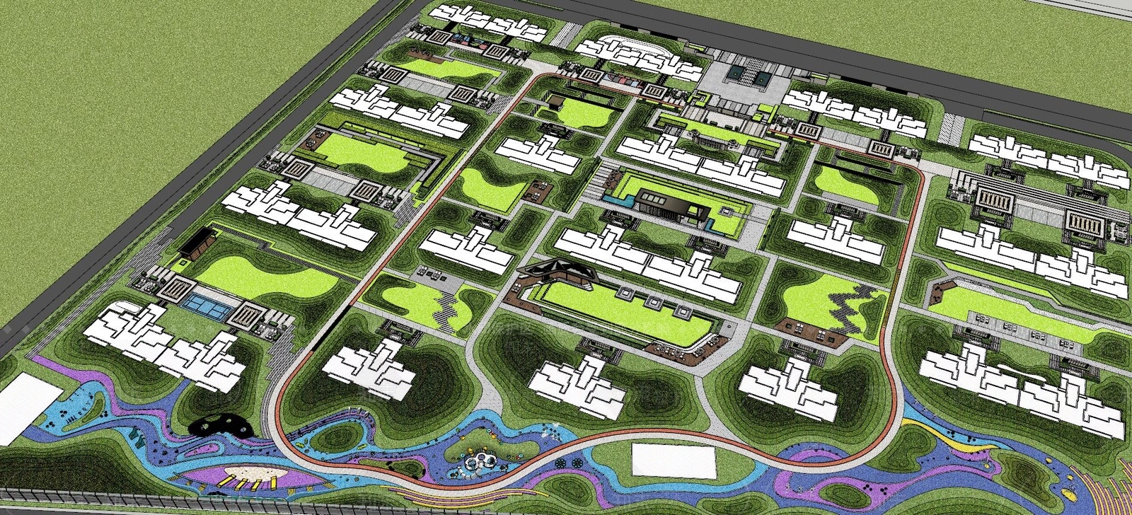 现代住宅小区景观SU模型下载【ID:181976112】