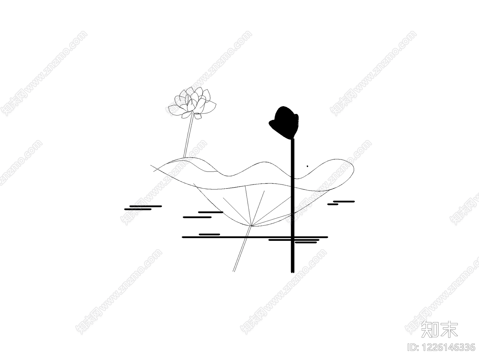 现代,新中式水生植物CAD图纸