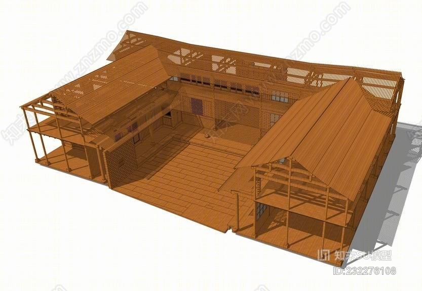 中式民居框架SU模型下载【ID:232276108】
