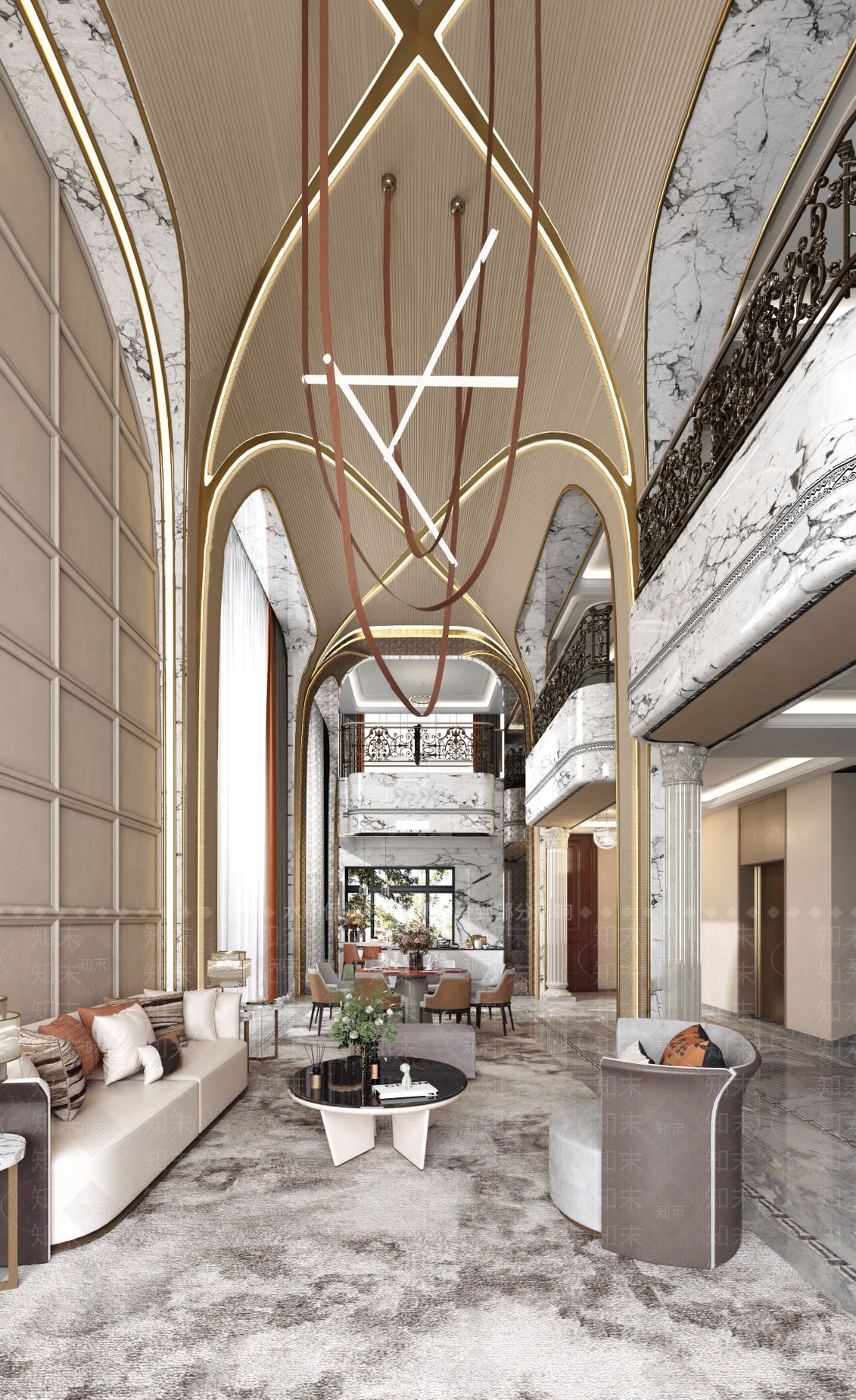 第禾空间设计现代别墅客餐厅3D模型下载【ID:1121581397】