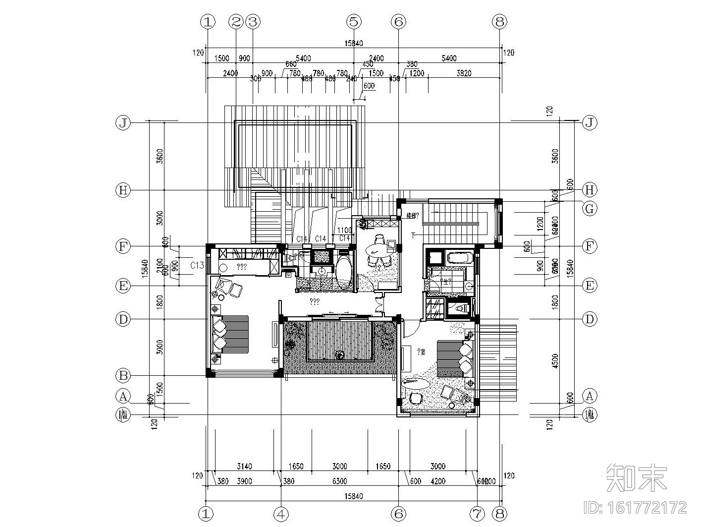 [江苏]新中式风格别墅样板间装修施工图（附效果图）cad施工图下载【ID:161772172】