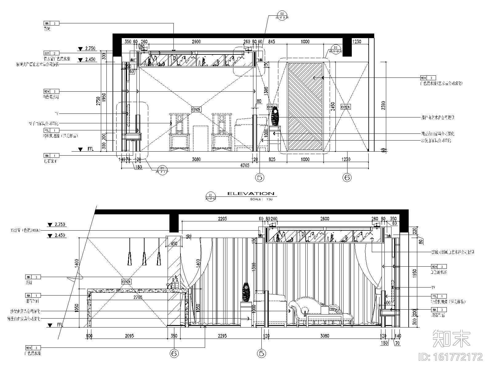 [江苏]新中式风格别墅样板间装修施工图（附效果图）cad施工图下载【ID:161772172】