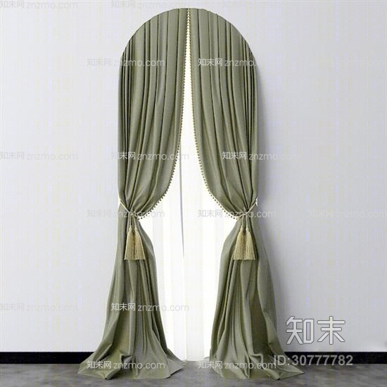 绿色布艺窗帘3D模型下载【ID:30777782】