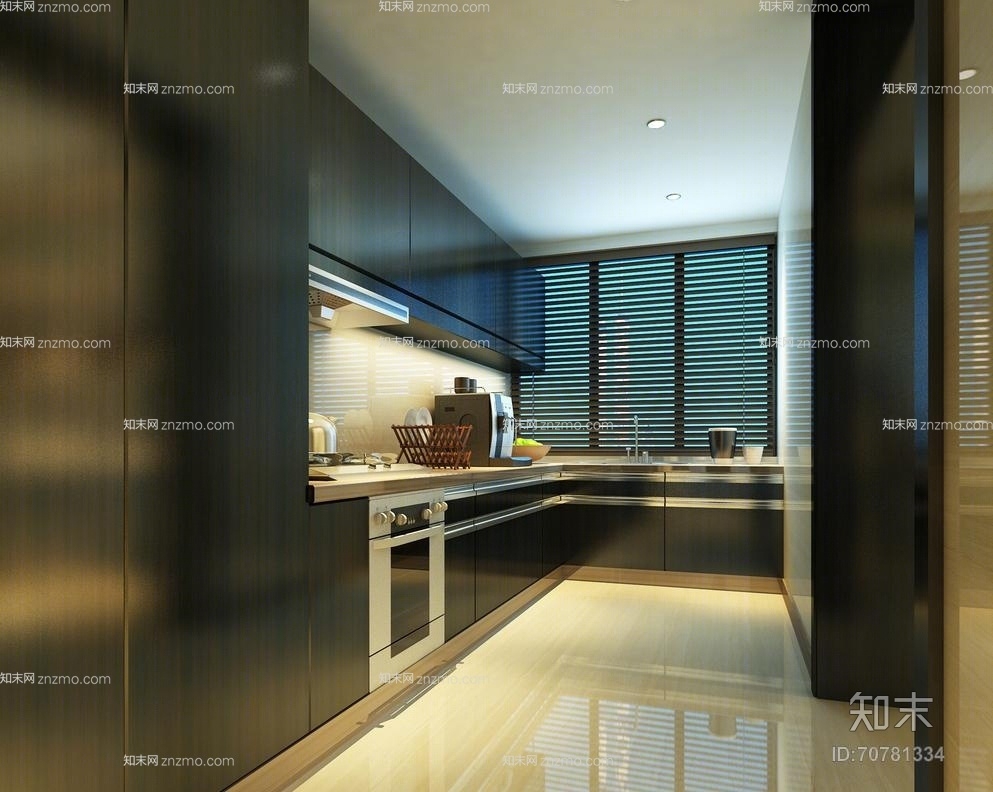 现代木艺厨房壁柜3D模型下载【ID:70781334】