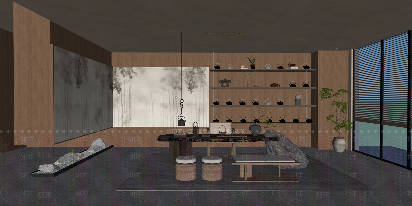 新中式茶室SU模型下载【ID:1215209958】