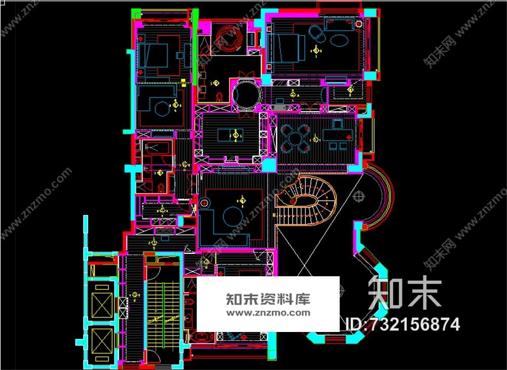 超详细的一套欧式新古典别墅全套CAD施工图cad施工图下载【ID:732156874】