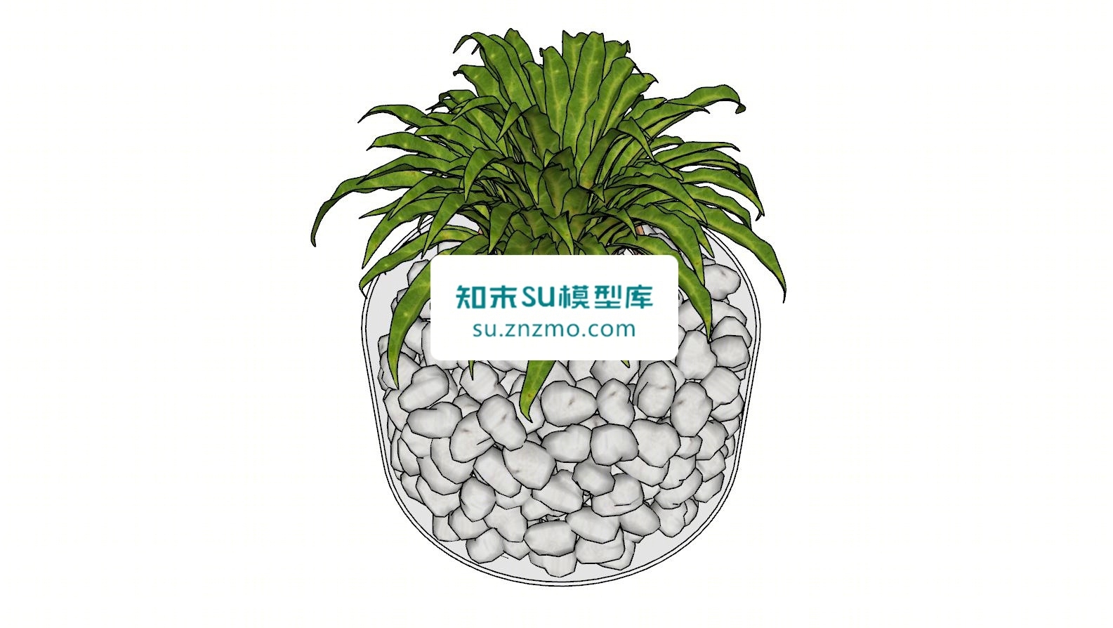 小石子花瓶植物摆件陈设SU模型下载【ID:148485216】