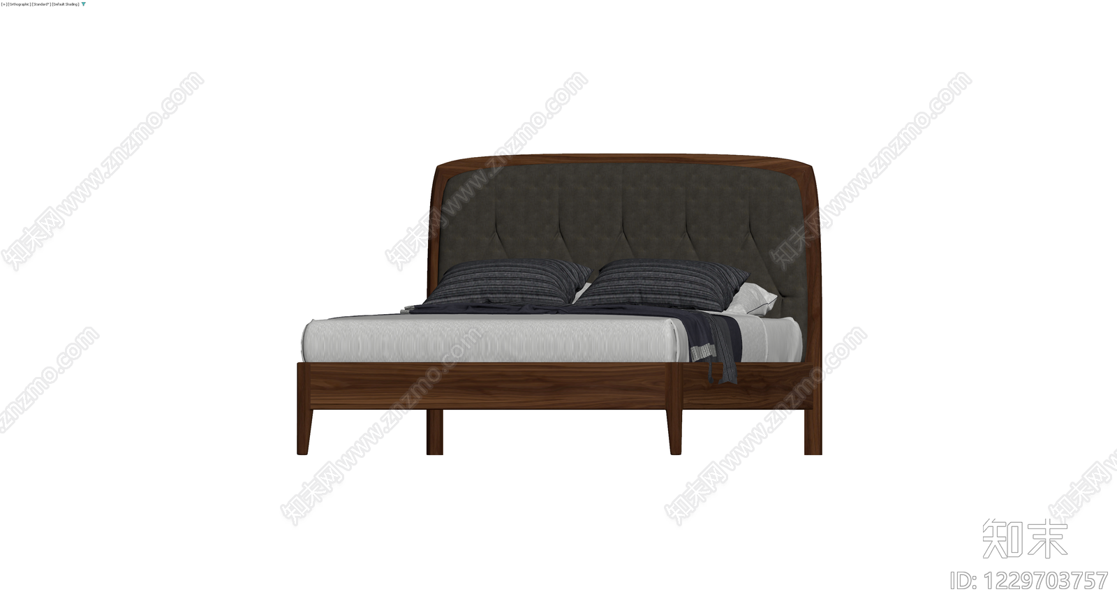 深木色软包双人床3D模型下载【ID:1229703757】