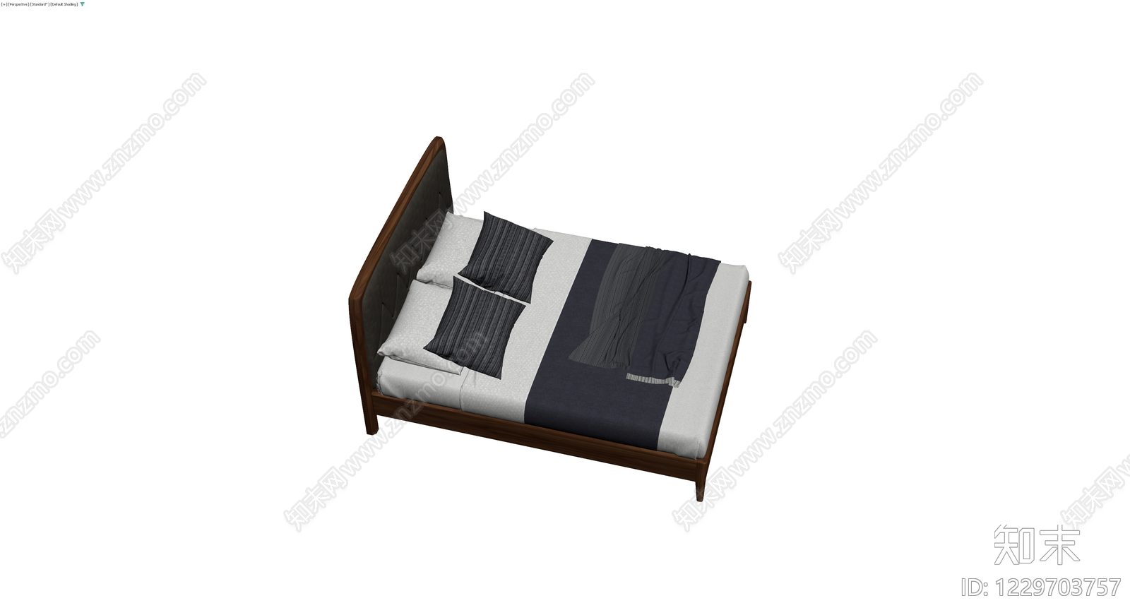 深木色软包双人床3D模型下载【ID:1229703757】