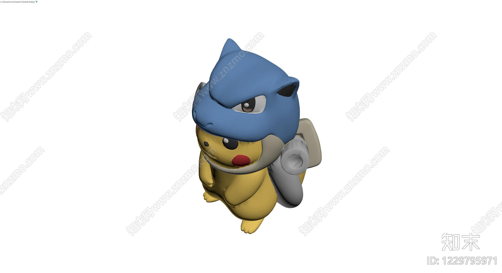 皮卡丘穿戴杰尼龟头套3D模型下载【ID:1229795971】