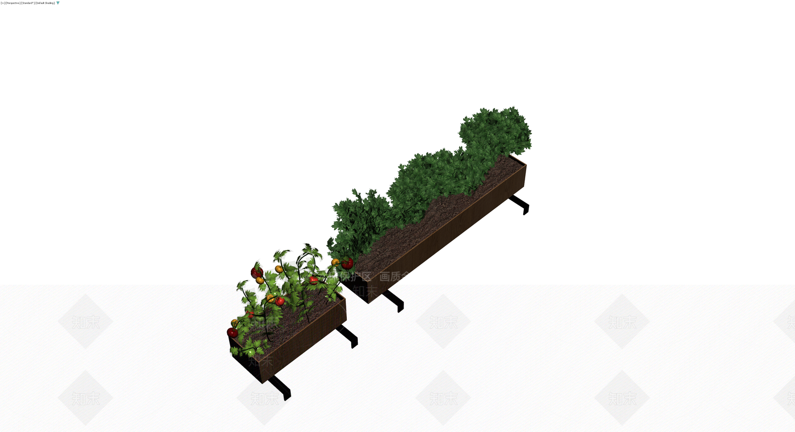 木质种植箱组合（带植物）3D模型下载【ID:1229948696】