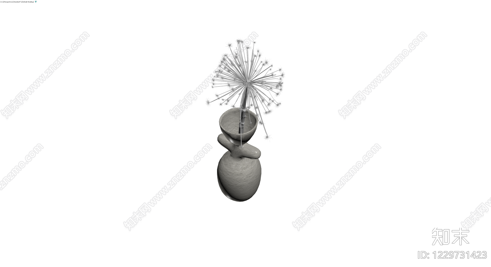 抽象花瓶与植物组合3D模型下载【ID:1229731423】