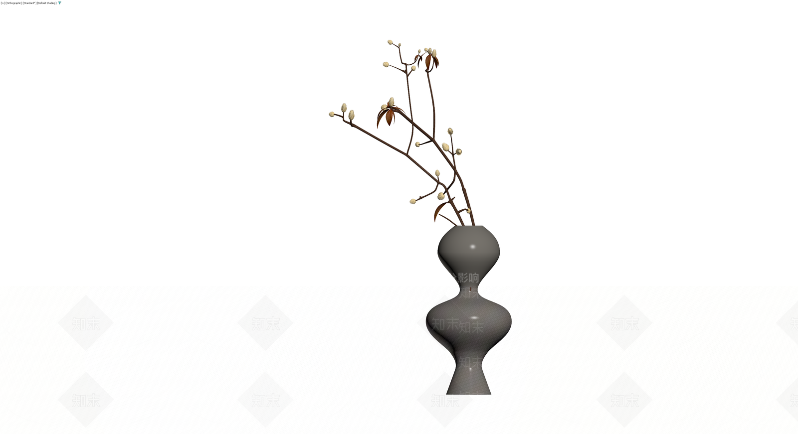 灰色花瓶插枝盆栽3D模型下载【ID:1230091544】