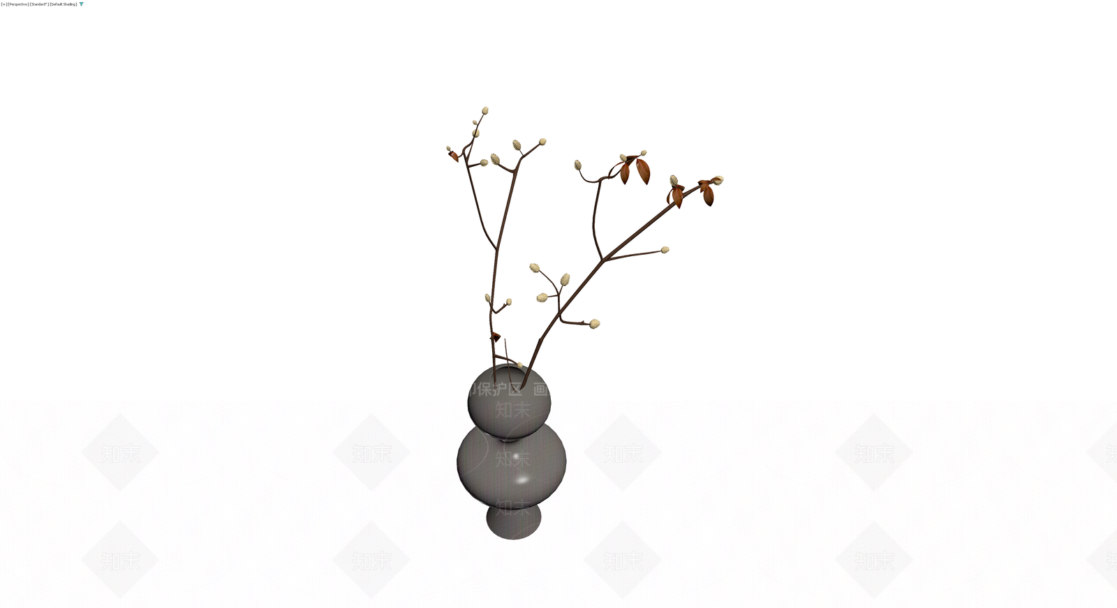 灰色花瓶插枝盆栽3D模型下载【ID:1230091544】