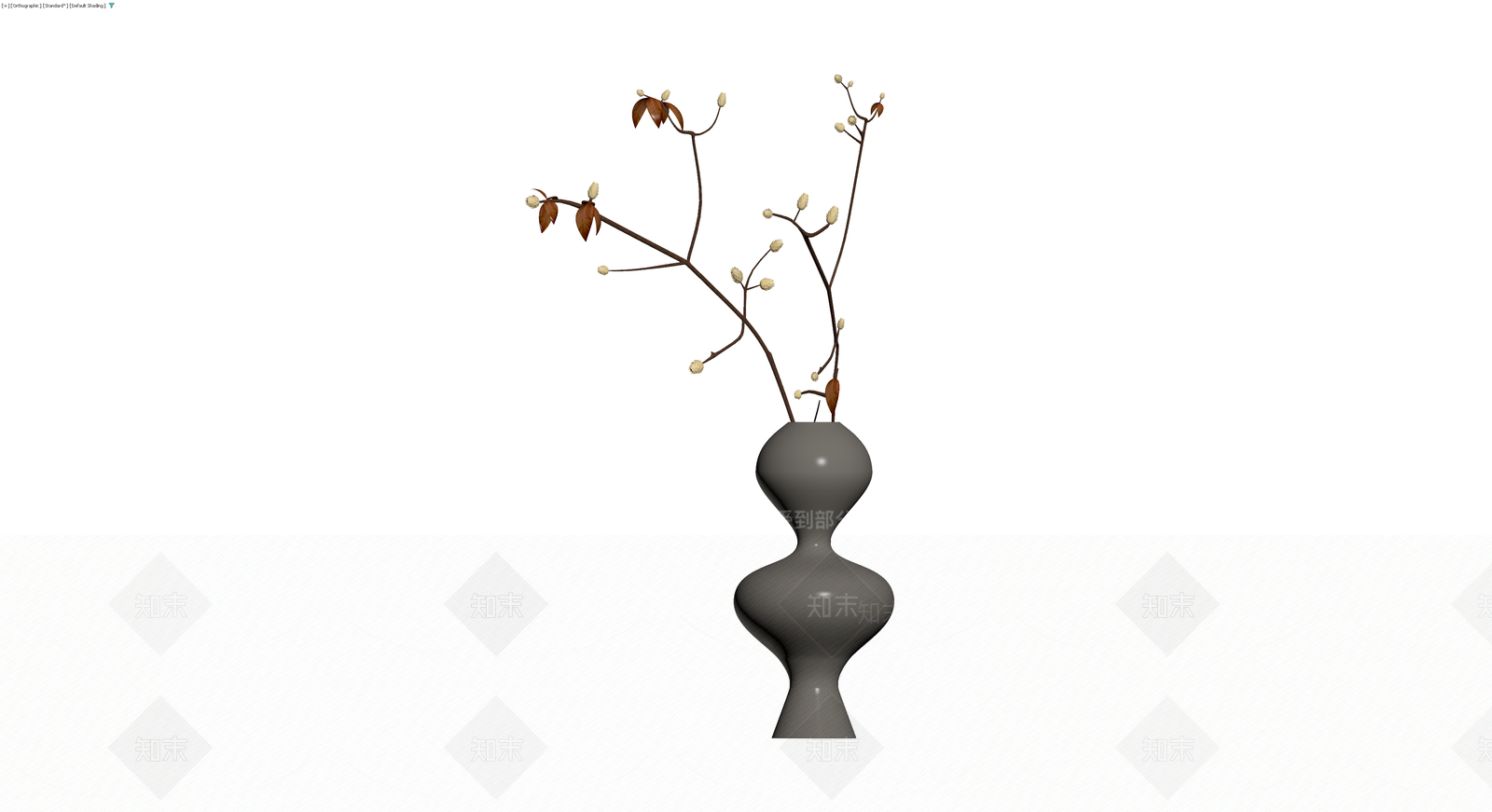 灰色花瓶插枝盆栽3D模型下载【ID:1230091544】