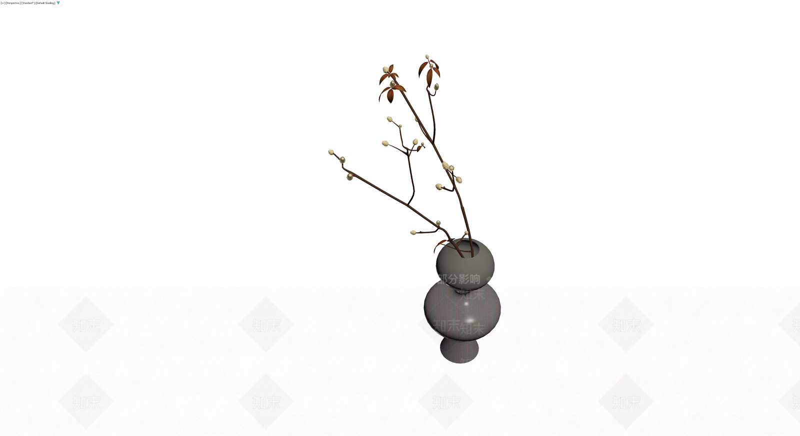 灰色花瓶插枝盆栽3D模型下载【ID:1230091544】