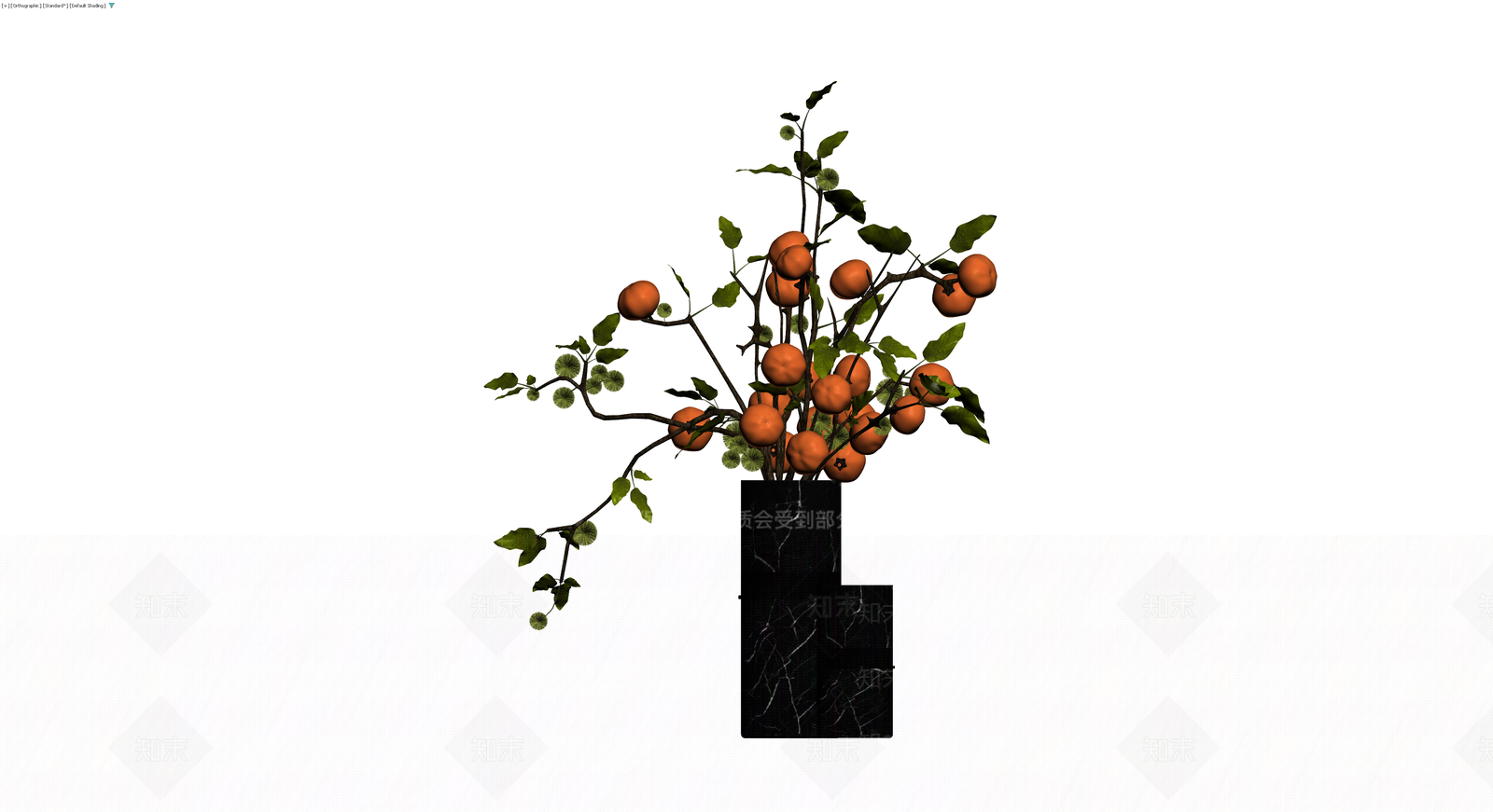 黑大理石花瓶插枝3D模型下载【ID:1230540748】
