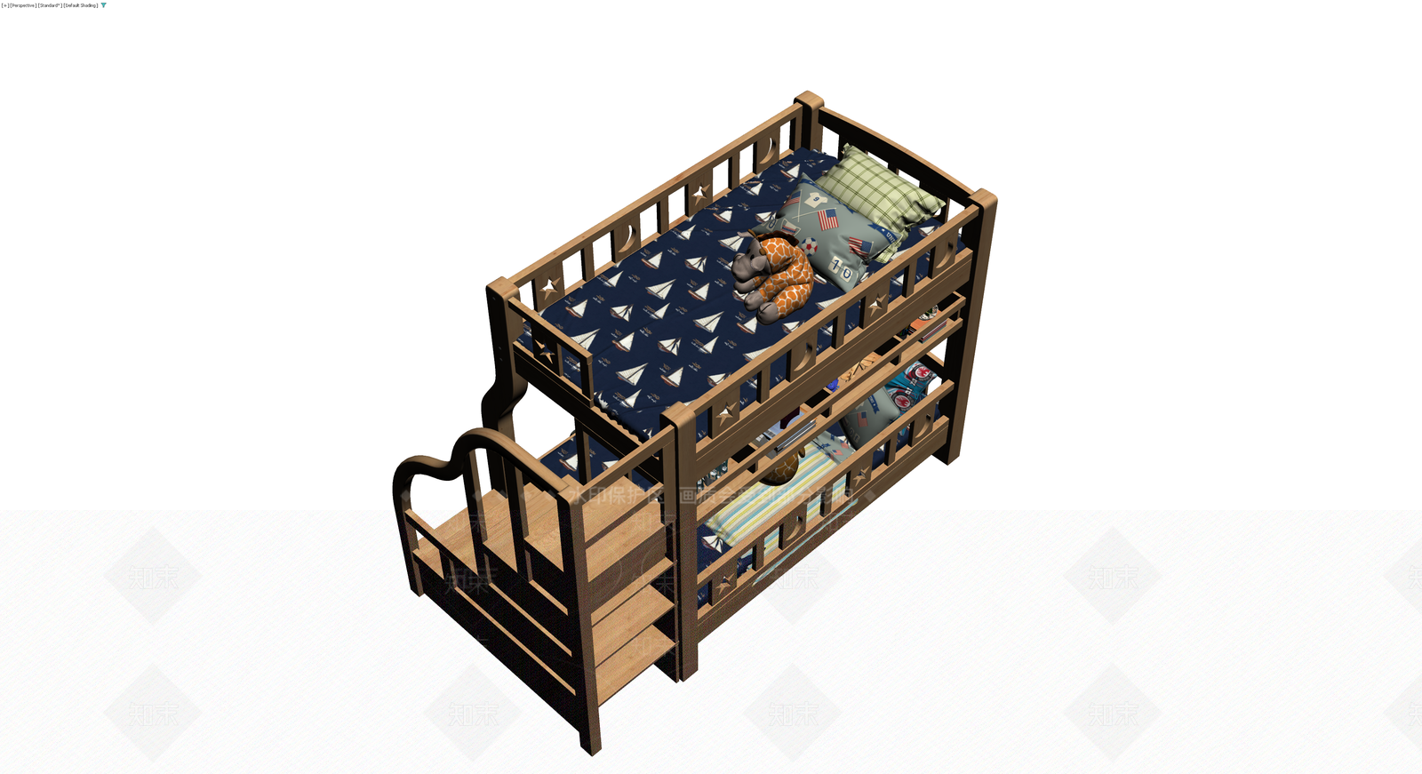 实木儿童双层床组合3D模型下载【ID:1230441510】