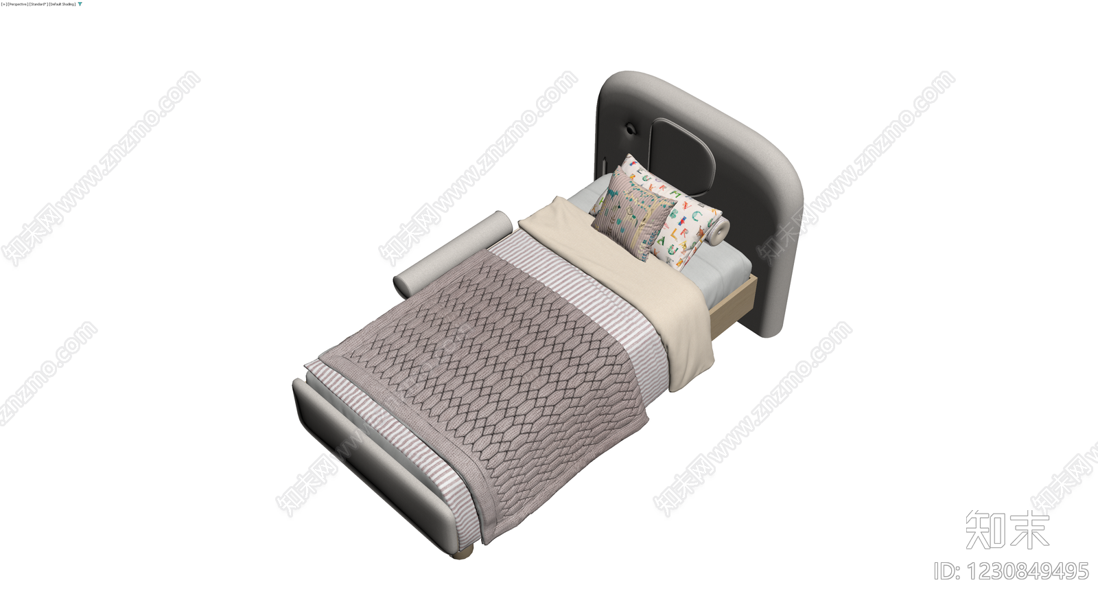 带软包护栏儿童床3D模型下载【ID:1230849495】