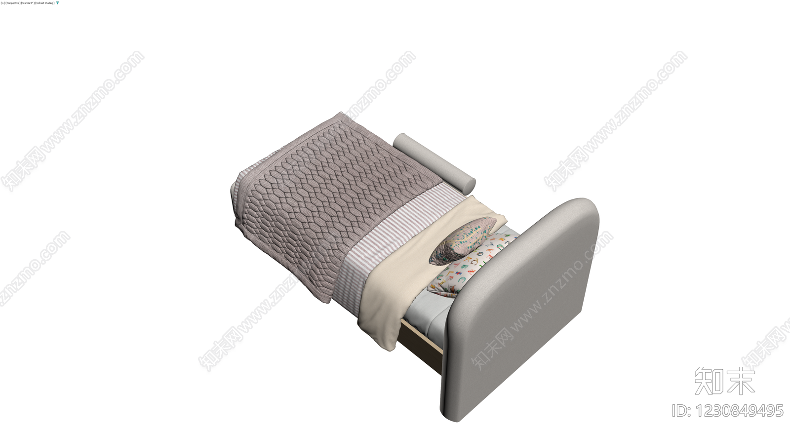 带软包护栏儿童床3D模型下载【ID:1230849495】