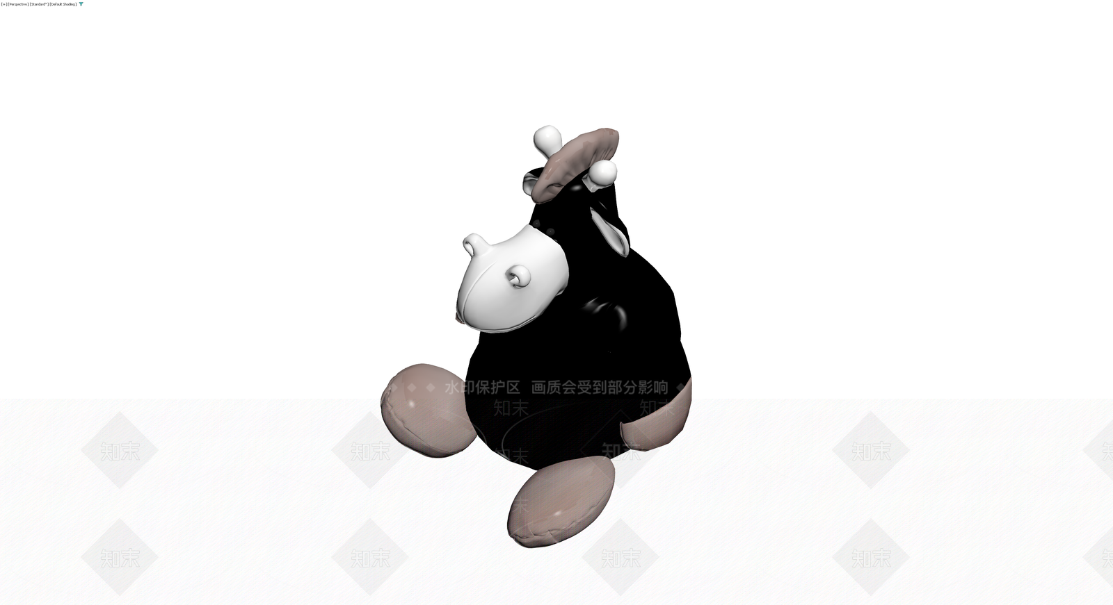 黑白配色卡通河马雕塑3D模型下载【ID:1230117022】