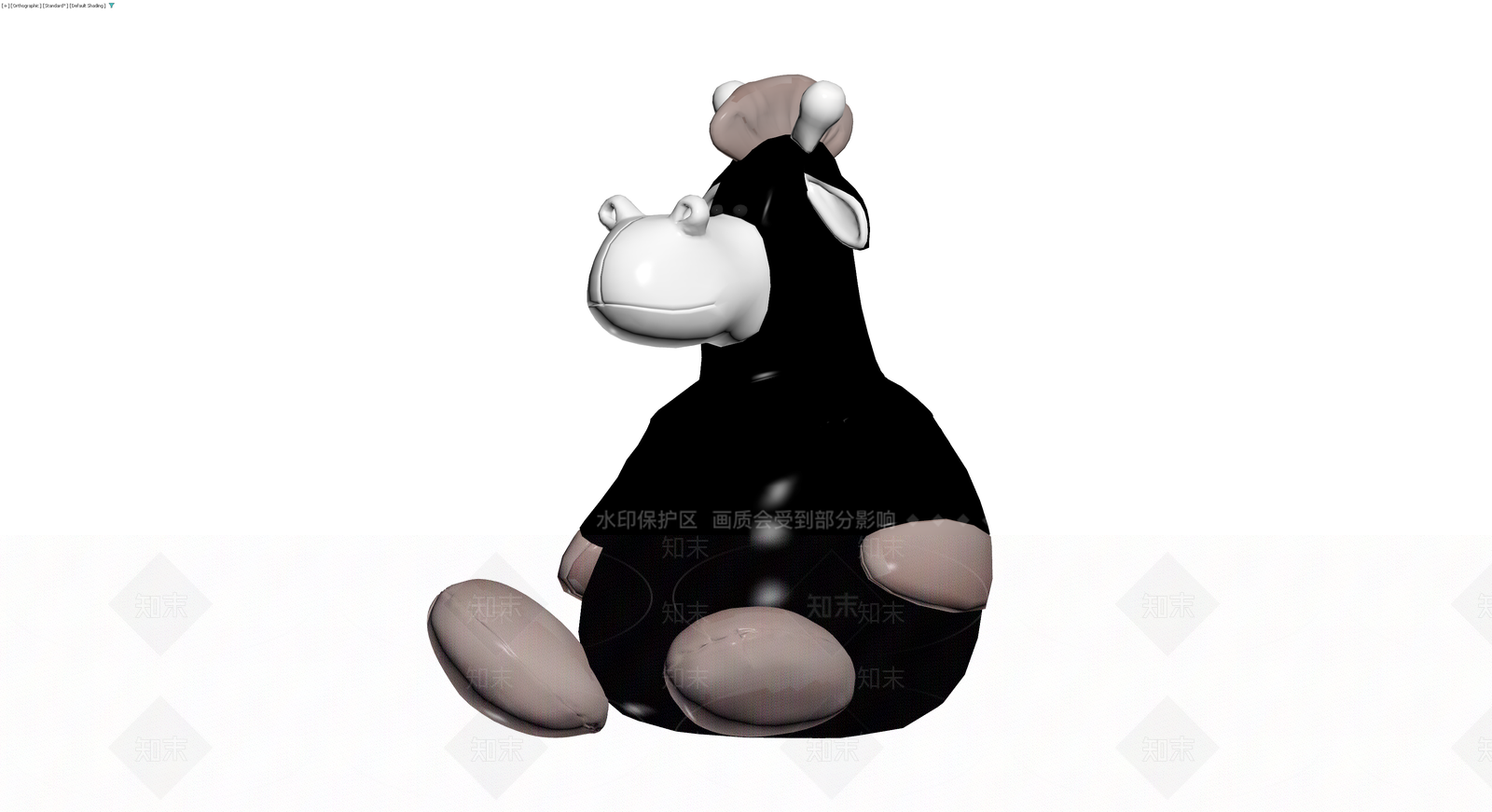 黑白配色卡通河马雕塑3D模型下载【ID:1230117022】