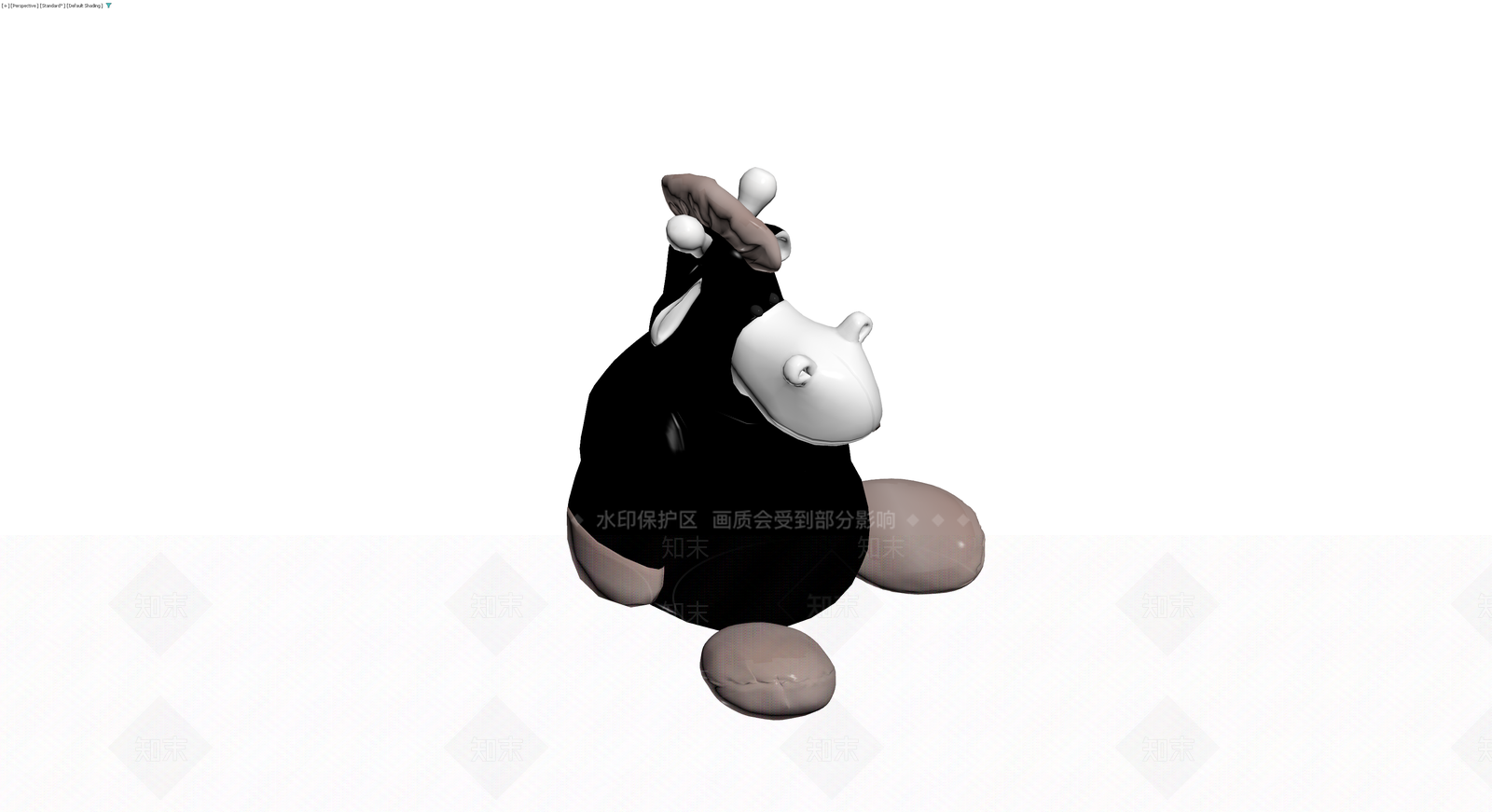 黑白配色卡通河马雕塑3D模型下载【ID:1230117022】