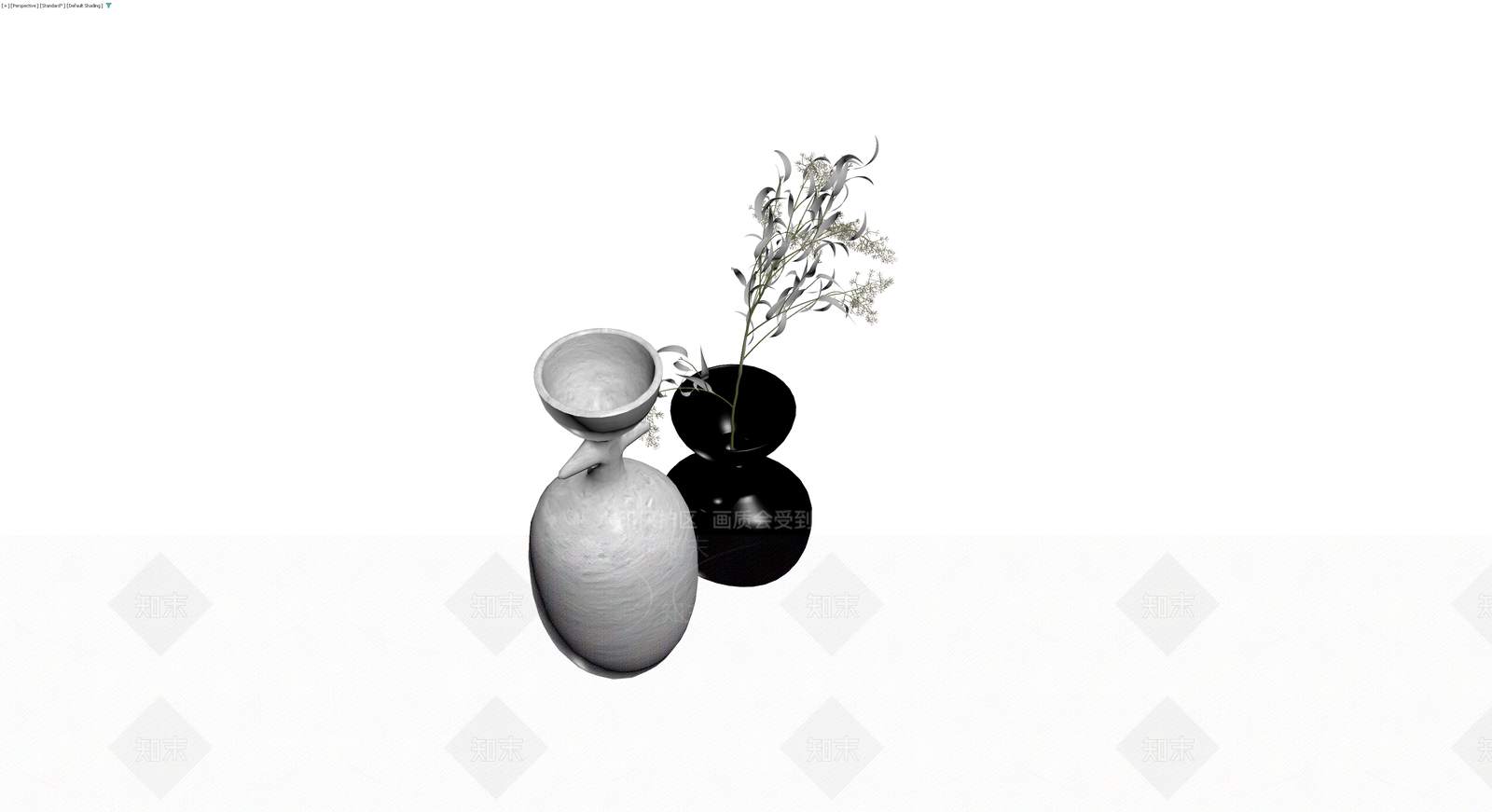 黑白双瓶插花摆件组合3D模型下载【ID:1229891495】