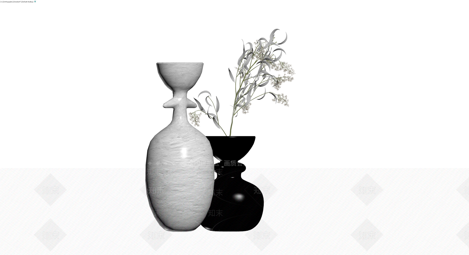 黑白双瓶插花摆件组合3D模型下载【ID:1229891495】