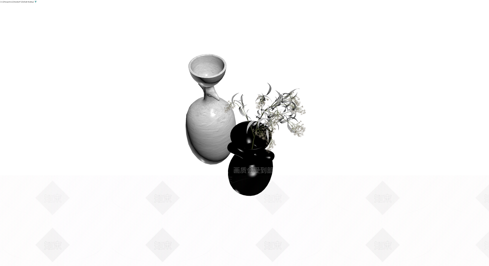 黑白双瓶插花摆件组合3D模型下载【ID:1229891495】