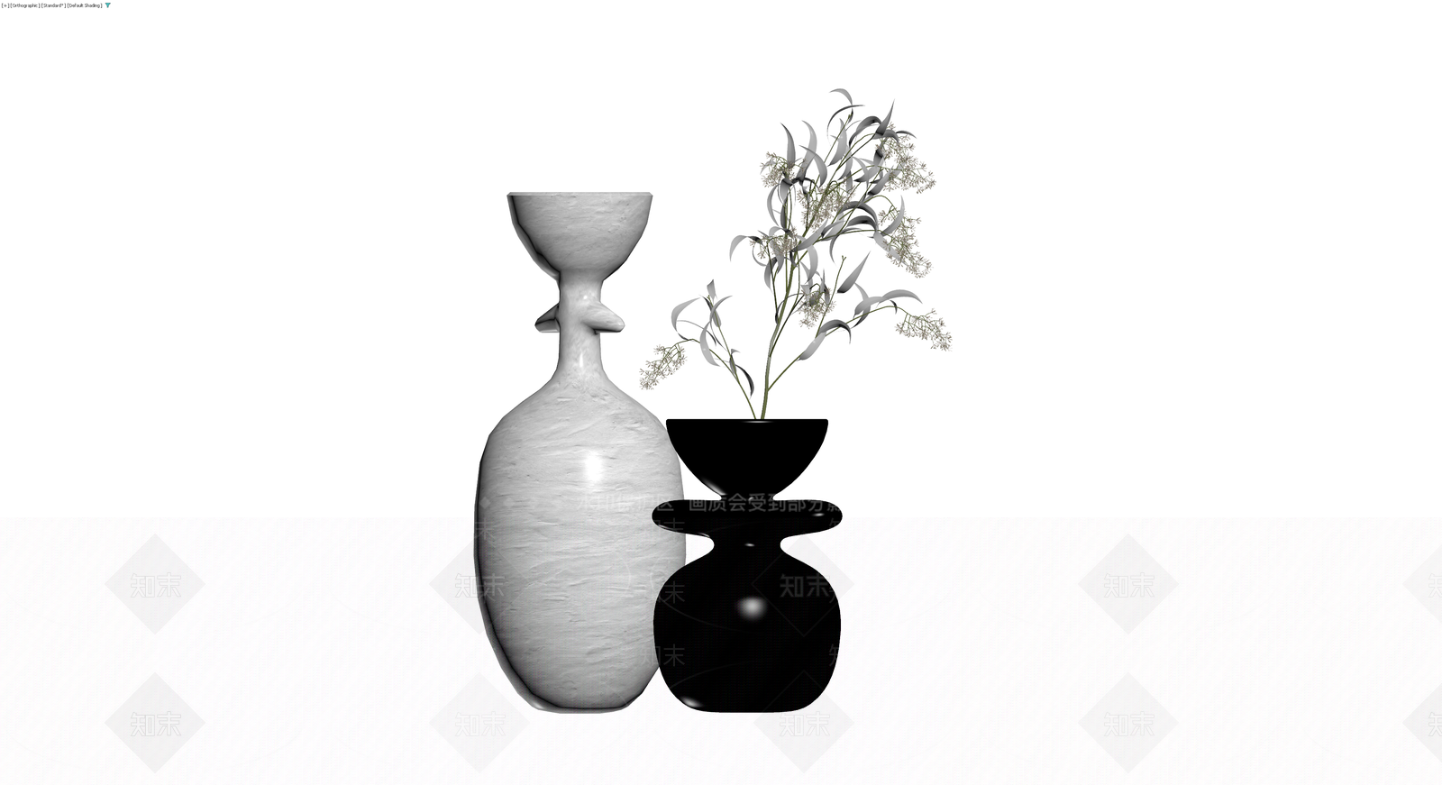 黑白双瓶插花摆件组合3D模型下载【ID:1229891495】