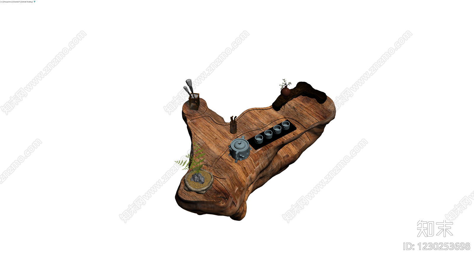 原木茶盘摆件组合3D模型下载【ID:1230253698】