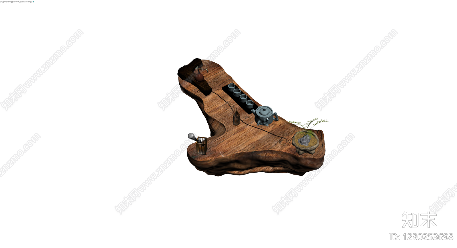原木茶盘摆件组合3D模型下载【ID:1230253698】