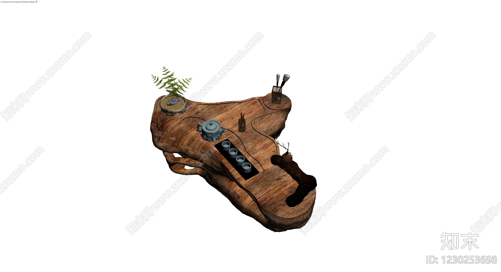 原木茶盘摆件组合3D模型下载【ID:1230253698】